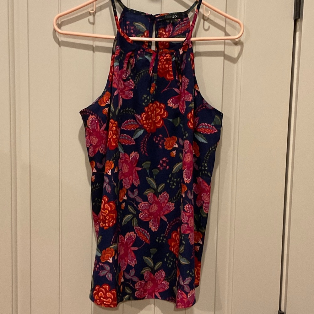 Papermoon Floral Halter Top - Dark Blue and Bright Pink
